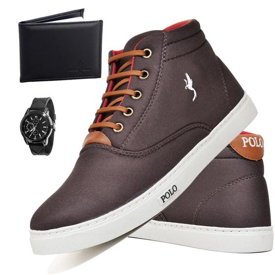 Imagem de Kit Sapatenis Polo Blu Tênis masculino Casual Cano Alto Bota com Carteira e Relógio - 7800 K102