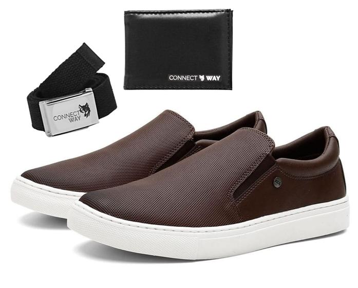 Imagem de Kit sapatênis Slip On Connect Way + Cinto + Carteira Slin