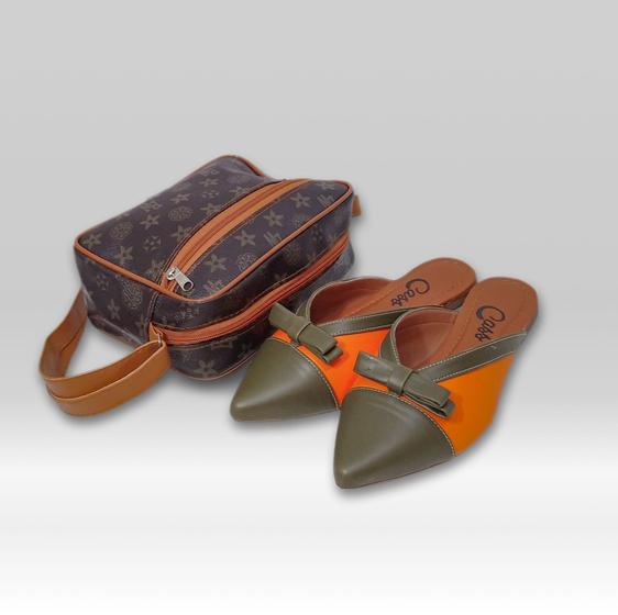 Imagem de Kit Sapatilha Mule Army 35 Carnelian Laço E Bolsa Fashion