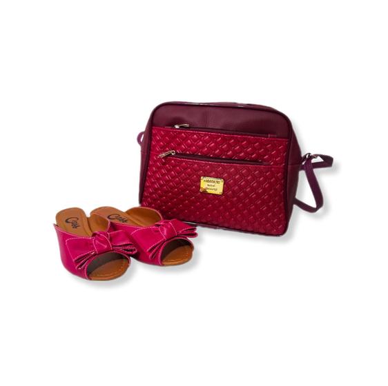 Imagem de Kit Sapatilha Mule Napa Rose Laço 35 E Bolsa Fashion Vinho