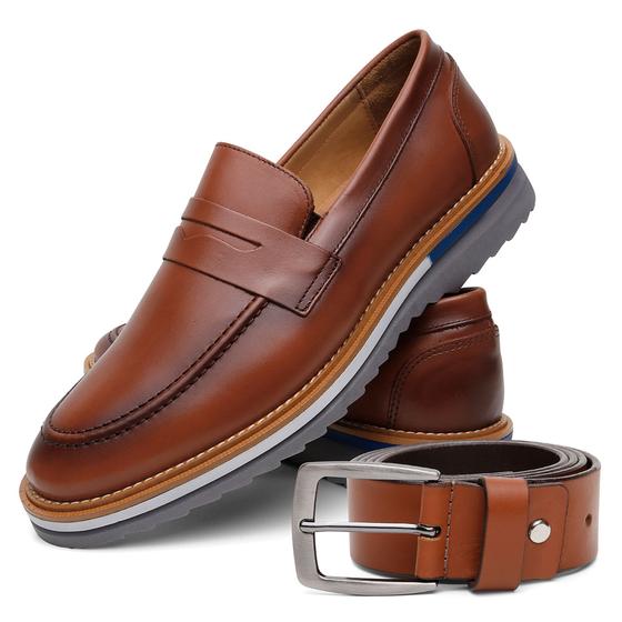 Imagem de Kit Sapato + Cinto Masculino Em Couro Casual Derby Premium