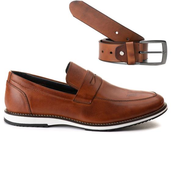 Imagem de Kit Sapato Iate Masculino Brogue Premium Couro E Cinto