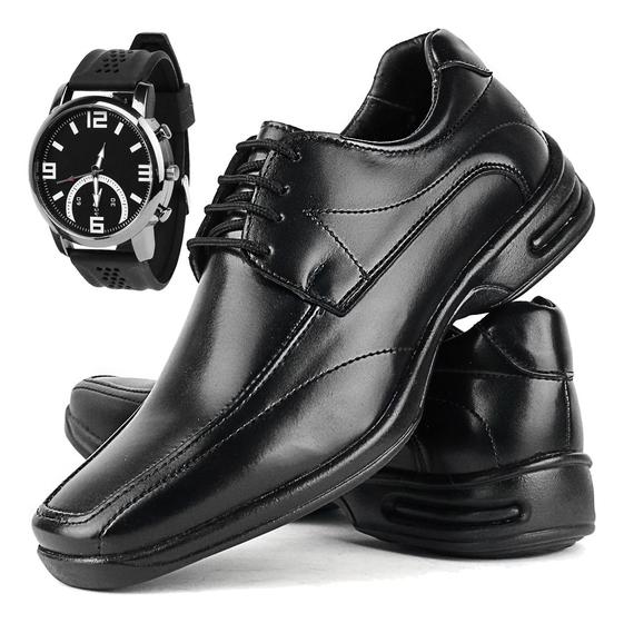 Imagem de Kit Sapato Social Antistress Masculino Ortopédico + Relogio!