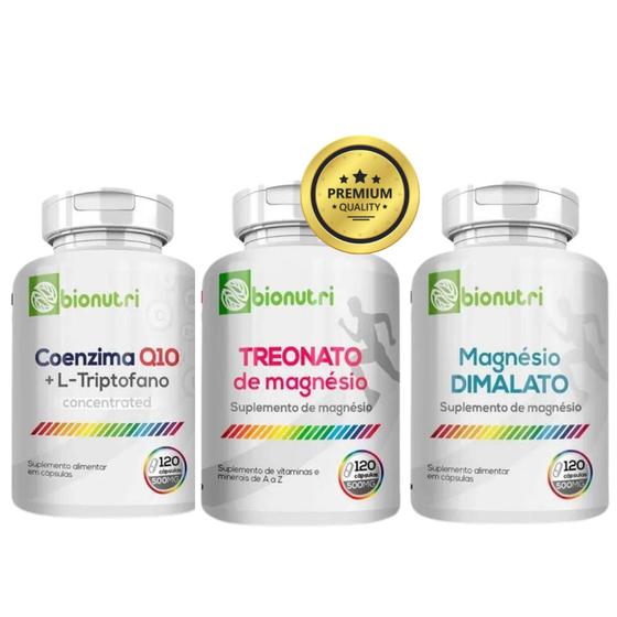 Kit Saude Magnesio Dimalato + L-Treonato + Coenzima Q10 Com L Triptofano 500mg Puro Bionutri Menor preço em Kit Saude Magnesio Dimalato + L-Treonato + Coenzima Q10 Com L Triptofano 500mg Puro Bionutri