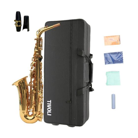 Imagem de Kit Saxofone Alto Eb Laqueado Estojo Case Luxo Acessórios