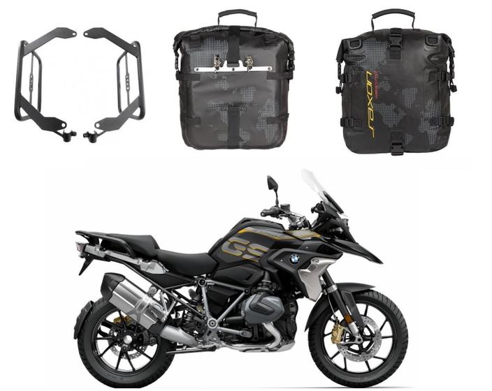 Imagem de Kit Saxon Par Alforjes Preto 30L+Suporte Chapam Bmw 1200/250