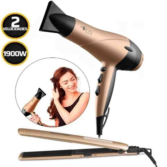 Imagem de Kit Secador 1900wts Gold 110v + Chapinha Ionizada Multilaser