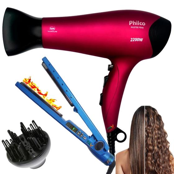 Imagem de Kit secador de cabelo pro e difusor e chapinha com selagem