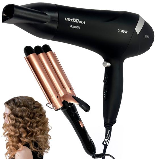 Imagem de Kit secador de cabelo profissional ion e trionda modelador fino