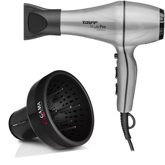 Imagem de Kit - secador de cabelo profissional taiff style prata pro 2000w 127v + difusor de ar universal gama