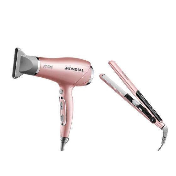 Kit Secador e Chapinha Beleza Mondial Golden Rose Line KT-83 - Kit ...