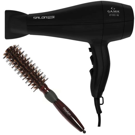 Imagem de Kit - secador gama salon pro ion 3d 2100w 220v + escova proart miracle shine 21mm  2d733 madeira 'p'
