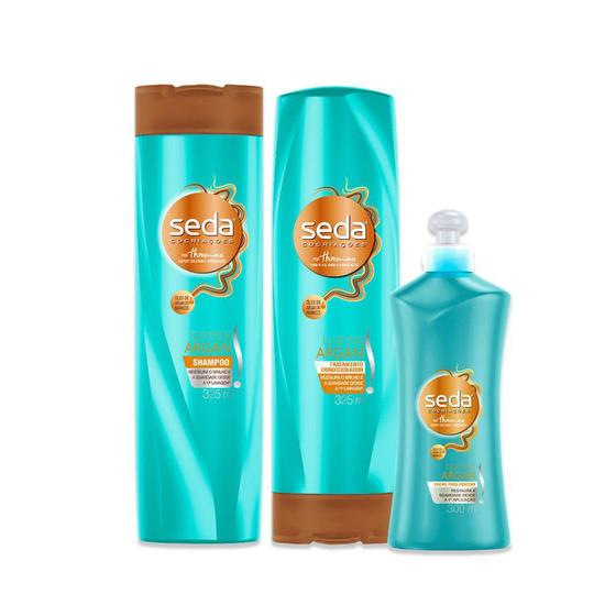 Kit Seda Shampoo + Condicionador + Creme para Pentear Bomba Argan Menor preço em Kit Seda Shampoo + Condicionador + Creme para Pentear Bomba Argan