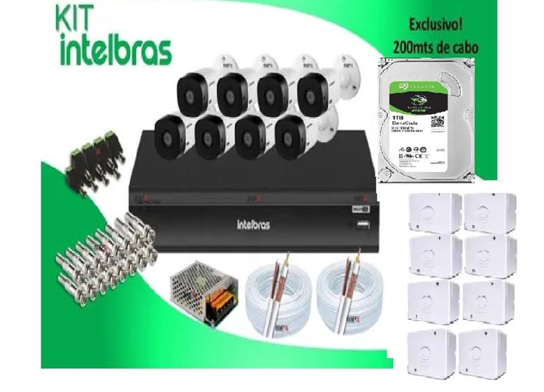 Imagem de Kit Segurança Cftv Dvr Intelbras 16 Canais C/200m Cabo + Hd 1tb