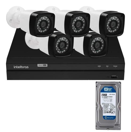 Imagem de Kit Segurança Dvr Intelbras 8 Ch c/hd  e 5 Câmeras Full hd 2mp 1080p