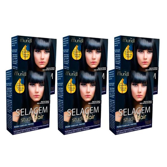 Kit Selagem Muriel StudioHair Óleo de Argan Controle de Volume Para Cabelos Pretos (Kit com 6