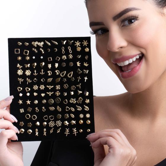Kit Semi Joia 10 Pares Brincos Sortidos Folheadas Misto Ouro e Prata Atacado Menor preço em Kit Semi Joia 10 Pares Brincos Sortidos Folheadas Misto Ouro e Prata Atacado