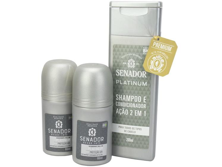 Kit Senador Platinum Shampoo 2 em 1 + 2 Desodorantes Roll On Menor preço em Kit Senador Platinum Shampoo 2 em 1 + 2 Desodorantes Roll On