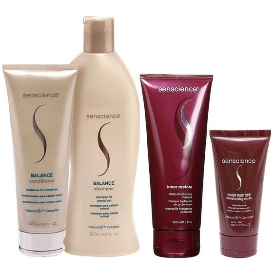 Imagem de Kit Senscience Balance Shampoo 280ml + Condicionador 240ml + Inner Deep Moisturizing 200ml + Inner Intensif 50ml