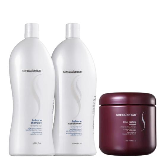 Imagem de Kit Senscience Balance Shampoo + Condicionador + Mascara  Inner Restore Intensif - 2x1L + 500g