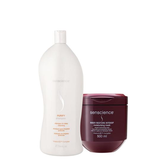 Imagem de Kit Senscience Purify Shampoo Antirresíduo Litro e Inner Restore Intensif G (2 produtos)