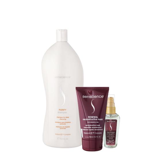 Imagem de Kit Senscience Purify Shampoo Renewal Máscara e True Hue Óleo (3 produtos)