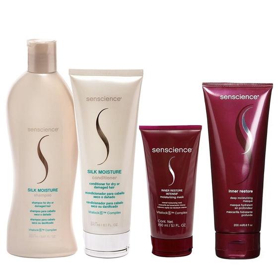Imagem de Kit Senscience Silk Moisture - Shampoo 280ml + Condicionador 240ml + Inner Restore Deep 200ml + Inner Restore Intensif 150ml