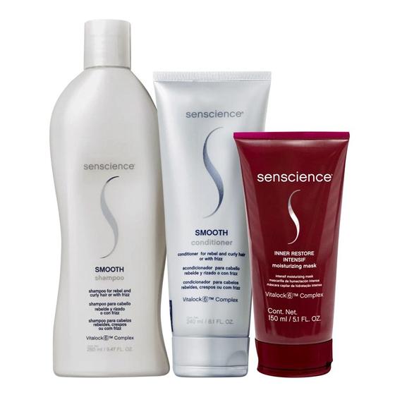 Imagem de Kit Senscience Smooth Shampoo 280ml + Condicionador 240ml + Inner Restore Intensif Moisturizing Mask 150ml