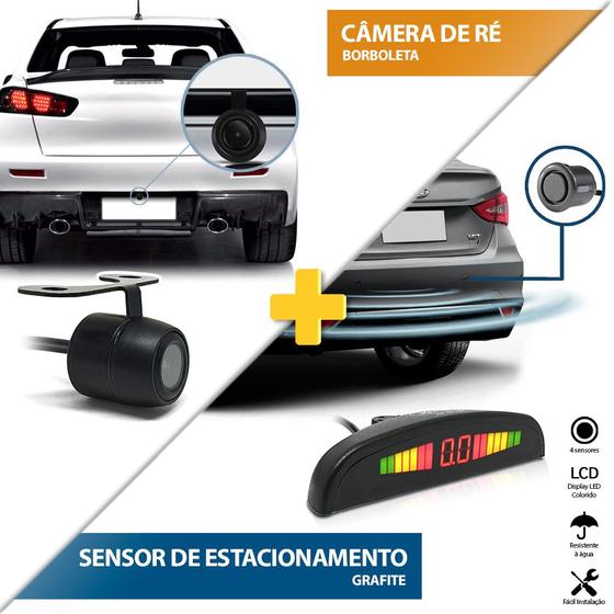 Imagem de Kit Sensor de Ré Cinza + Câmera de Ré Traseira FIat 500 Estacionamento Aviso Sonoro Chumbo Grafite