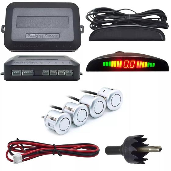 Kit Sensor De Re Estacionamento Branco 4 pontos display led sonoro