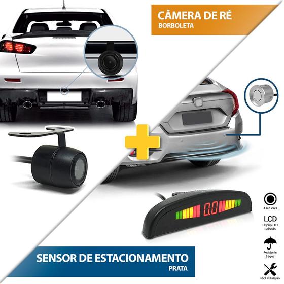 Imagem de Kit Sensor de Ré Prata + Câmera de Ré Traseira Celta 2011 2012 2013 2014 Estacionamento Aviso Sonoro