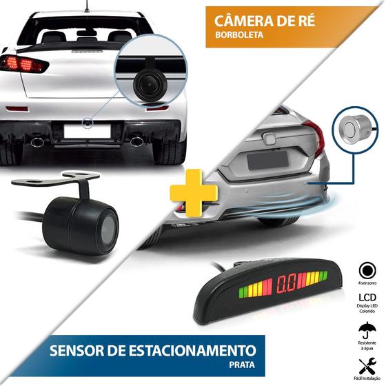 Imagem de Kit Sensor de Ré Prata + Câmera de Ré Traseira Tigra Estacionamento Aviso Sonoro
