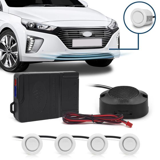 Imagem de Kit Sensores Dianteiros Branco Chevrolet Onix 2012 2013 2014 2015 2016 Estacionamento Frontal Frente Aviso Sonoro