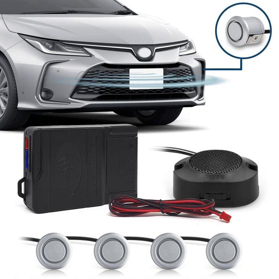 Imagem de Kit Sensores Dianteiros Prata Fiat Mobi 2016 2017 2018 2019 2020 Estacionamento Frontal Frente Aviso Sonoro