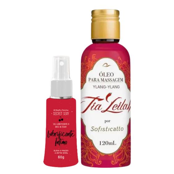 Imagem de Kit Sensual: Lubrificante À Base De Água Secret Sexy +  Tia Leilah Óleo Para Massagem Ylang-Ylang