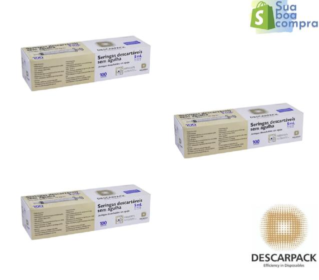 Imagem de Kit seringa 05ml sem agulha slip descarpack cx com 100 unidades