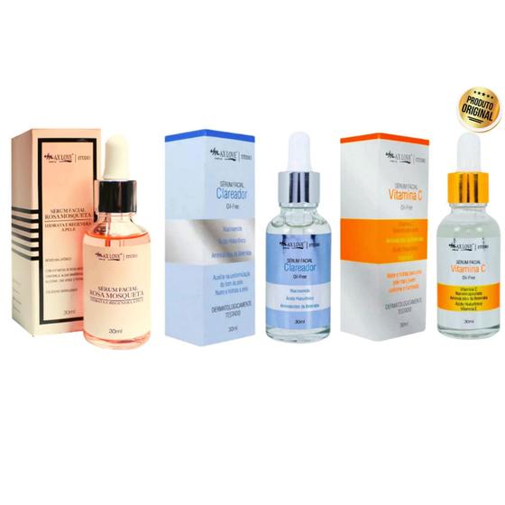 Imagem de Kit Serum Facial Max Love Rosa Mosqueta + Vitamina C + Clareador