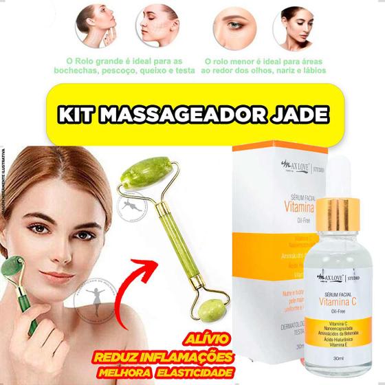 Imagem de kit Sérum Vitamina C + Massageador Pedra Jade Branca