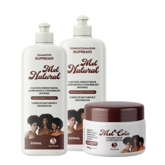 Imagem de Kit Sh + Cond  Mel Natural + Mel cola 250g Modelagem Trihair