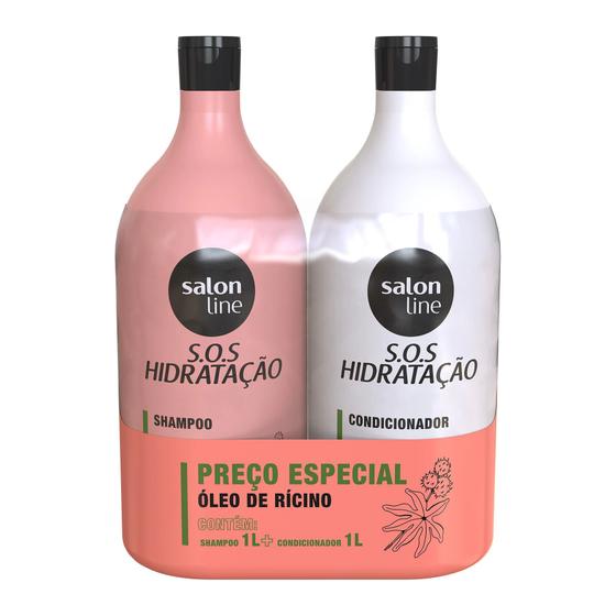 Kit Shampo e Condicionador Litro Salon Line SOS Hidratação Turbinada Óleo Rícino Manteiga Karité Azeite de Oliva Vegano Menor preço em Kit Shampo e Condicionador Litro Salon Line SOS Hidratação Turbinada Óleo Rícino Manteiga Karité Azeite de Oliva Vegano