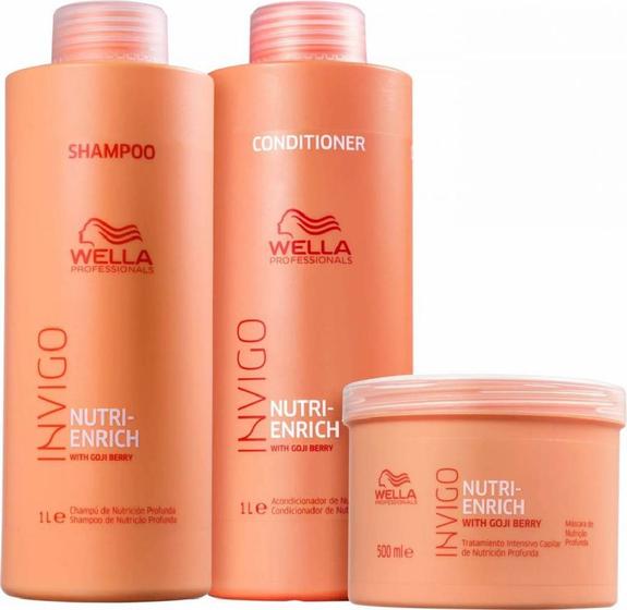 Imagem de Kit Shampoo 1l Condicionador 1l e Máscara 500g Wella Invigo Nutri-Enrich