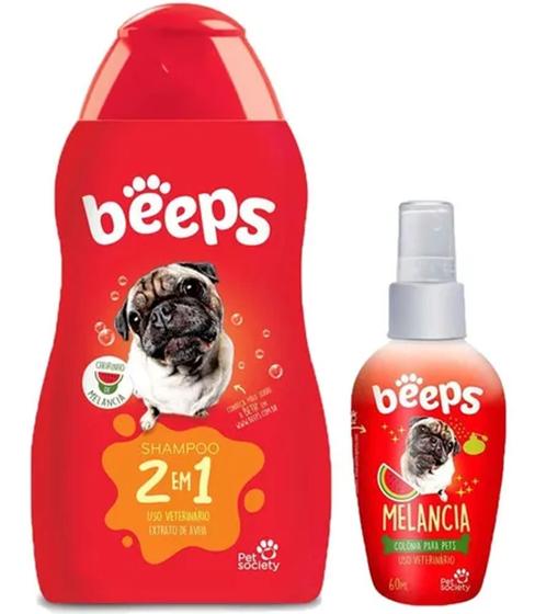 Imagem de Kit Shampoo 2 Em 1 Beeps + Colônia Melancia Beeps Pet Cães