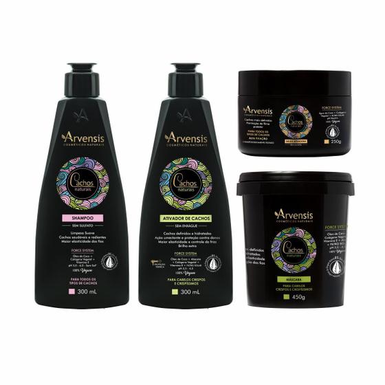 Imagem de Kit Shampoo 300g + Ativador de Cachos Crespos + Geléia Alta Fixação + Máscara 450g