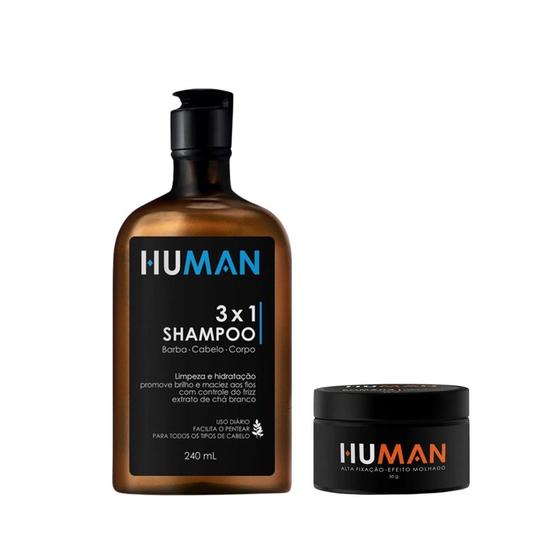 Imagem de Kit Shampoo 31 240ml e Pomada Efeito Molhado Brilho Forte Human 50g