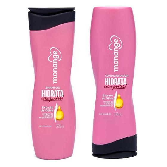 Kit Shampoo 325ml e Condicionador 325ml Monange Hidrata com Poder Imagem de Kit Shampoo 325ml e Condicionador 325ml Monange Hidrata com Poder