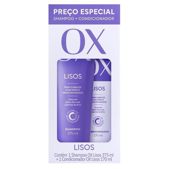 Imagem de Kit Shampoo 375ml + Condicionador 170ml OX Liso Duradouro