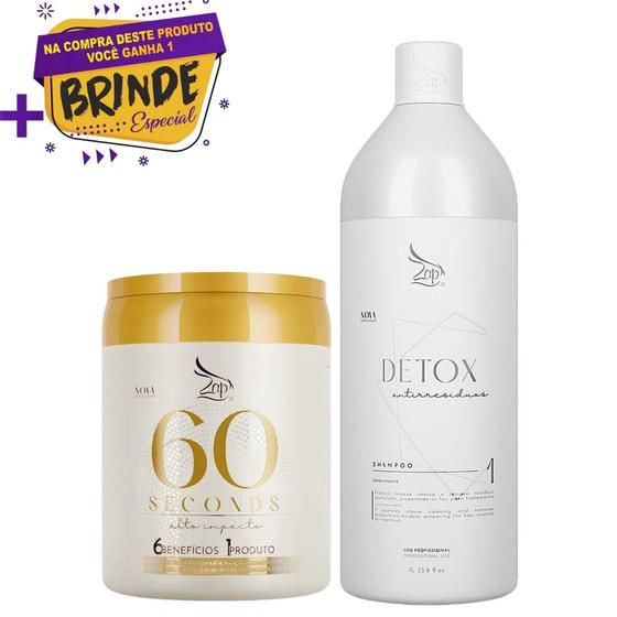 Imagem de Kit Shampoo Anti Resíduos Detox 1l + Zap Máscara 60 Segundos Alto Impacto Hidratação 950g