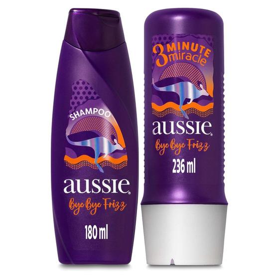 Imagem de Kit Shampoo Aussie Bye Bye Frizz Maciez e Brilho 180ml e 3 Minutos Milagrosos 236ml