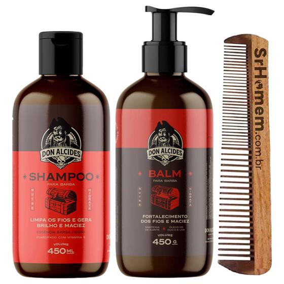 Imagem de Kit Shampoo Balm 450ml Barba Negra e Pente Duplo Don Alcides