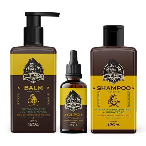 Imagem de Kit Shampoo Balm E Óleo Para Barba Don Alcides Lemon Bone